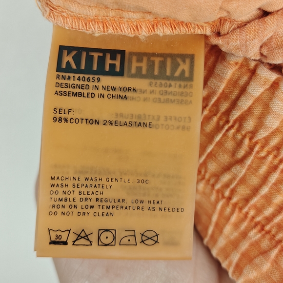Kith Orange Seersucker Elastic Waist Shorts XS Logo Cotton Summer Streetwear - Picture 11 of 11